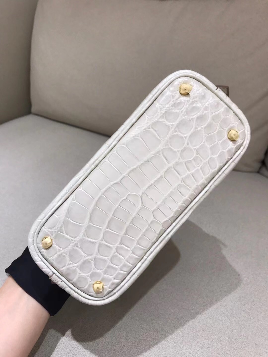 Hermes Bolide 1923 Mini Handbag Shoulder Bag In White Matte Alligator Leather